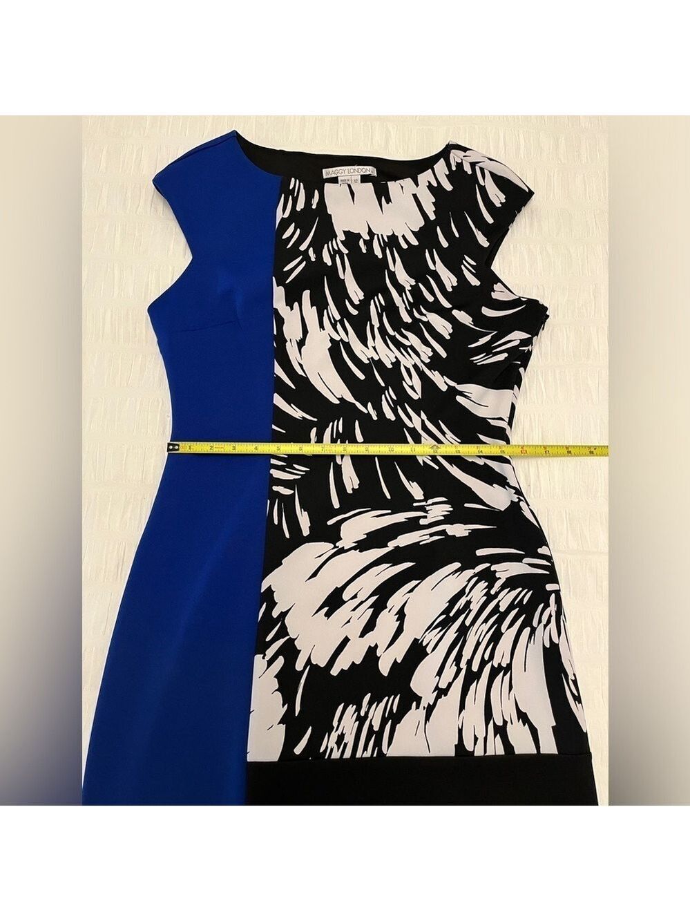 MAGGY LONDON Dress Colour Block Cap Sleeve Sheath Knee Length Party Event Chic - Picture 11 of 13